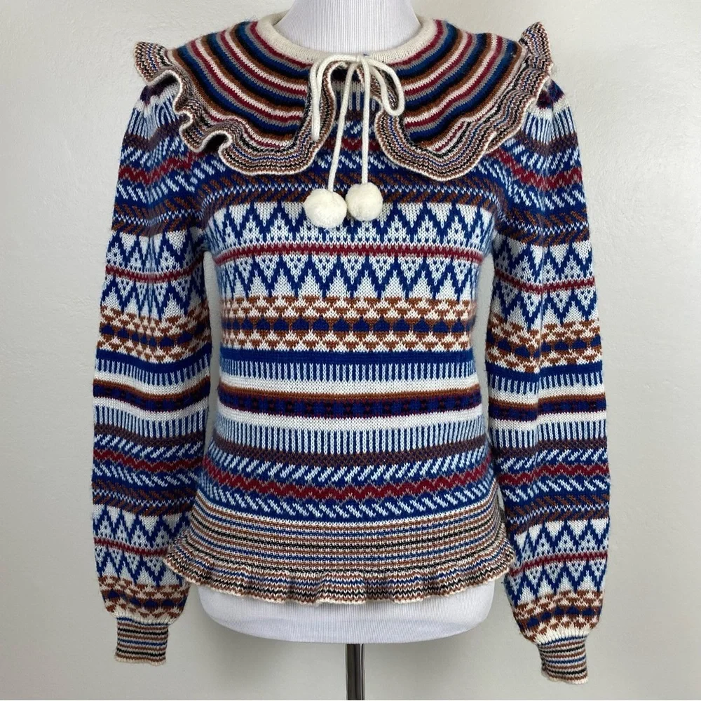 Vintage 70's Patterned Collared Sweater - Picture 1 of 9